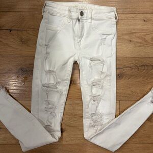American Eagle Outfitters White Distressed Skinny Jeans